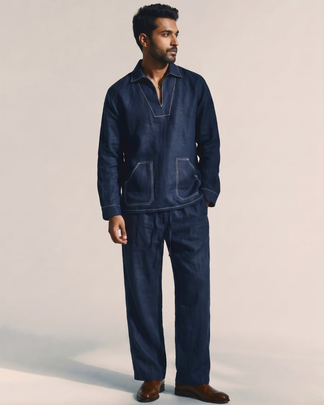 Deep Blue PopOver Linen Shirt