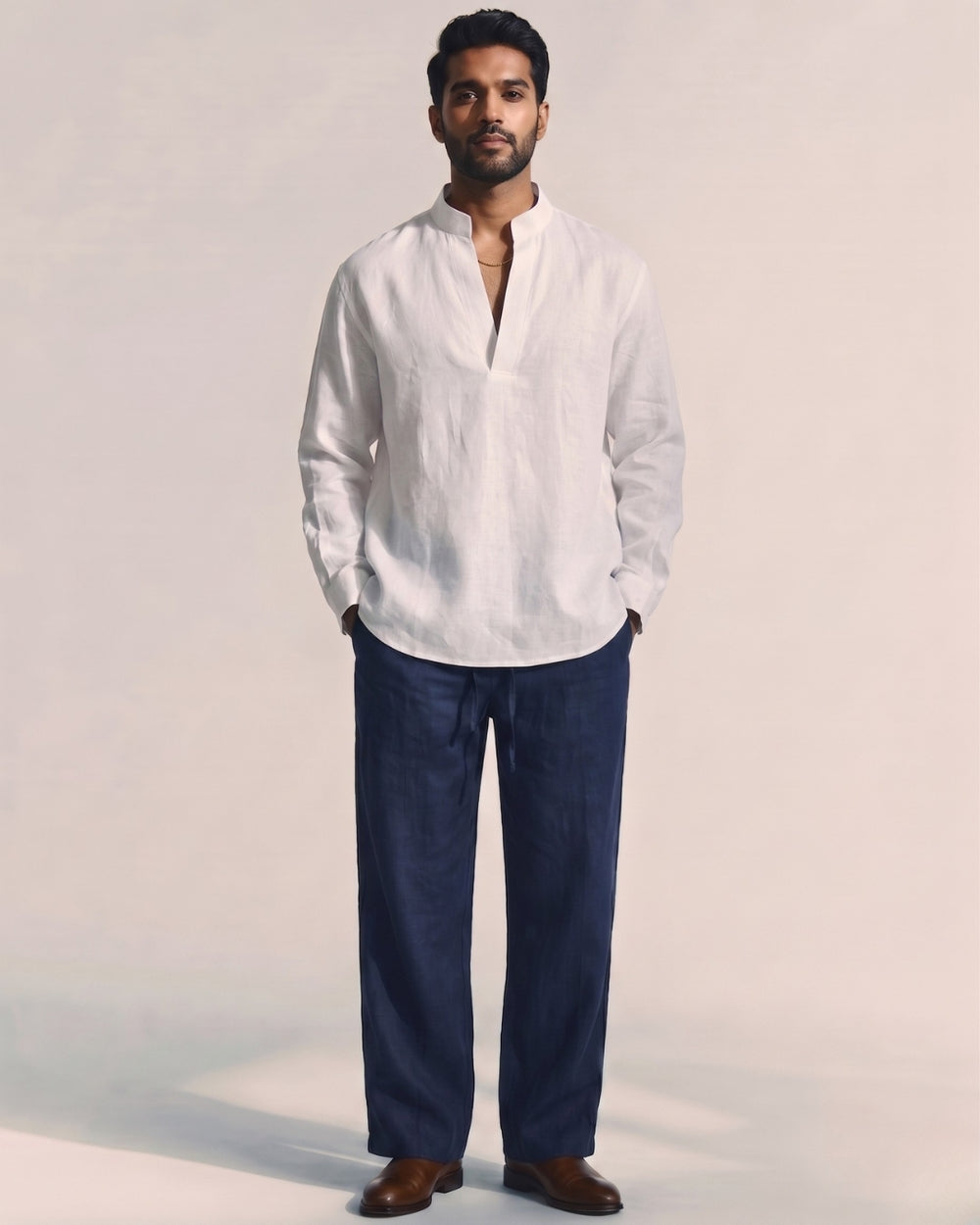 Meridian White PopOver Linen Shirt