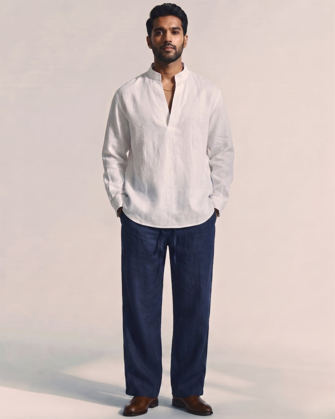 Meridian White PopOver Linen Shirt