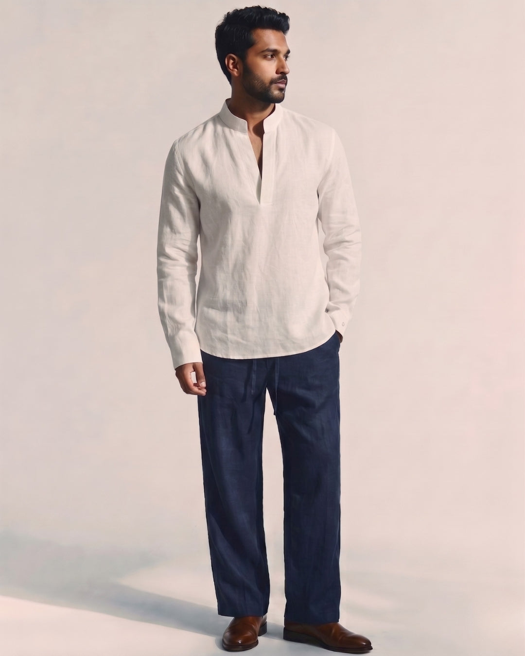 Meridian White PopOver Linen Shirt