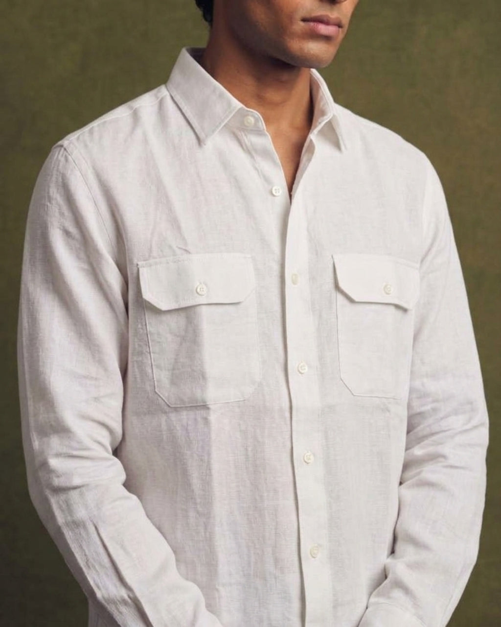 White Double Pocketed Linen Shirt