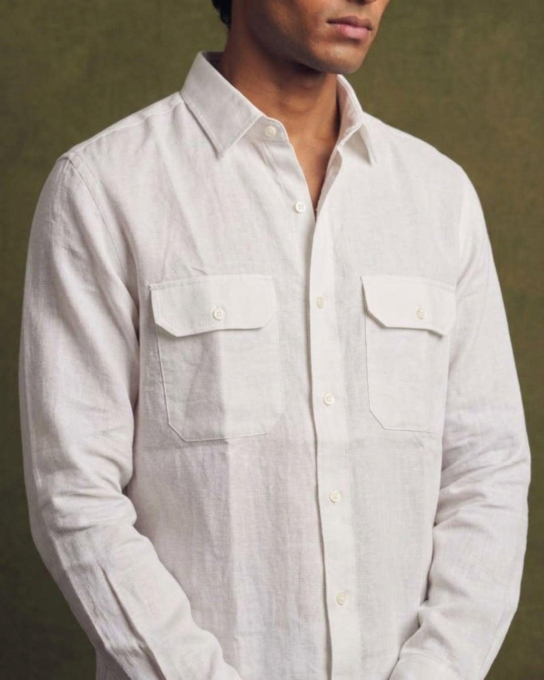 White Double Pocketed Linen Shirt