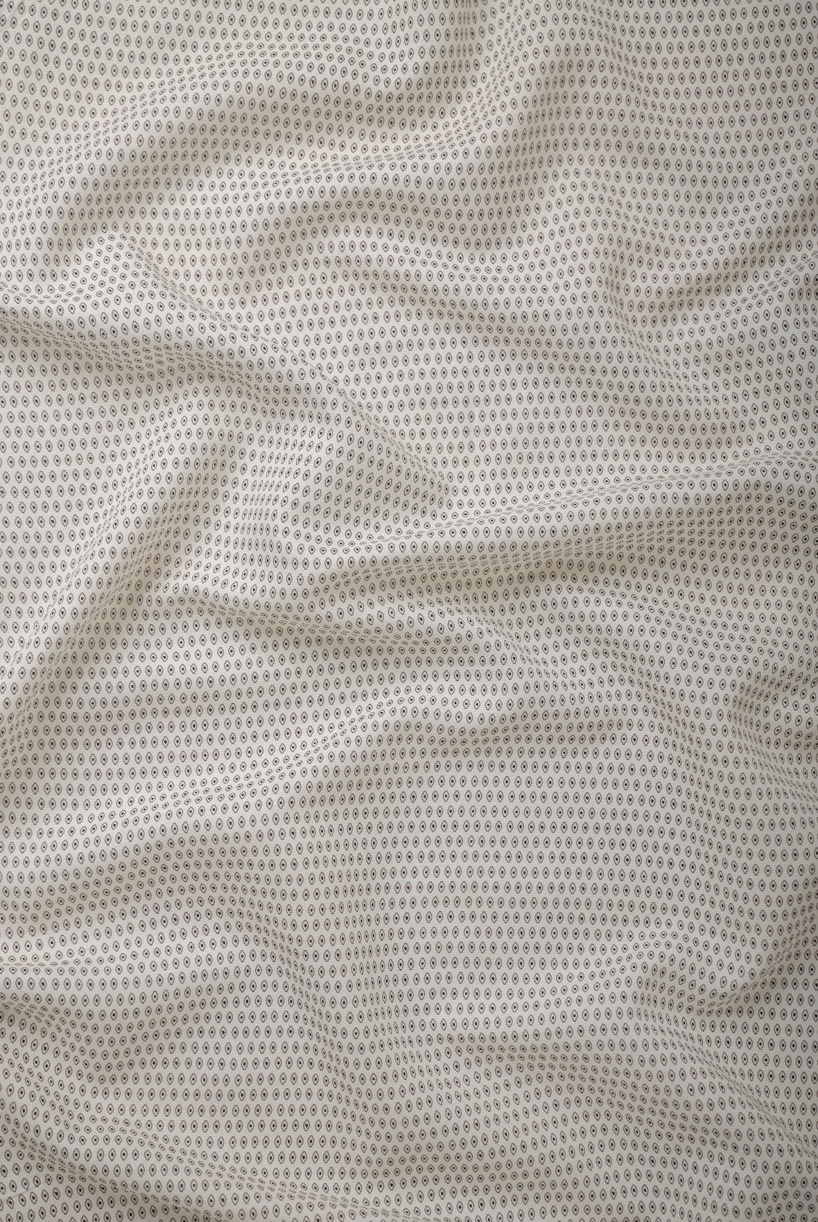 White linen fabric with a micro geometric print, featuring crisp pattern definition, lightweight construction, and a smooth breathable surface