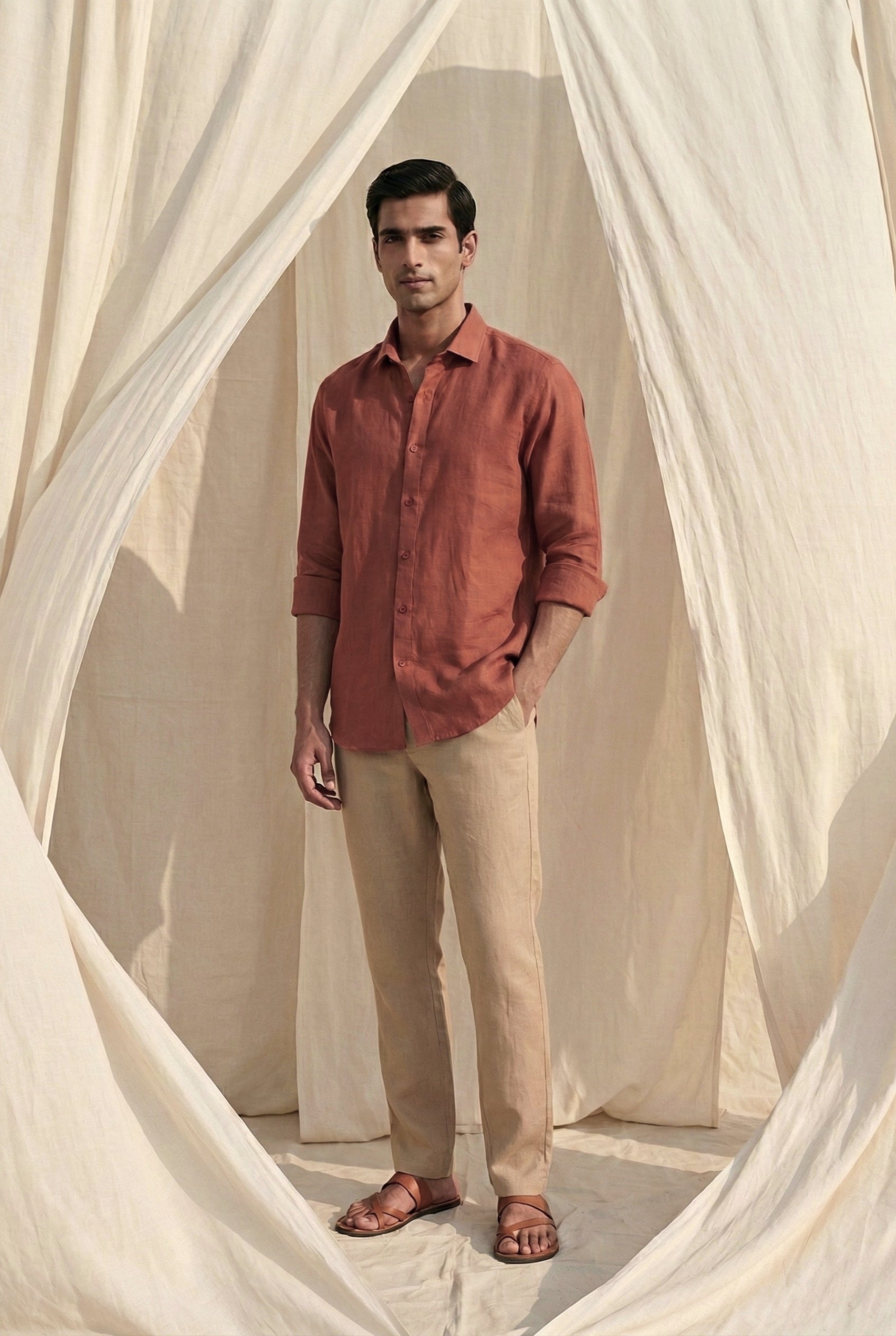 Man wearing pure linen shirt in India — Tyra Linen
