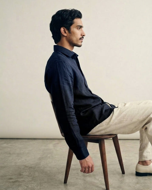 Aakar Blue Linen Shirt pure breathable linen fabric – Tyra