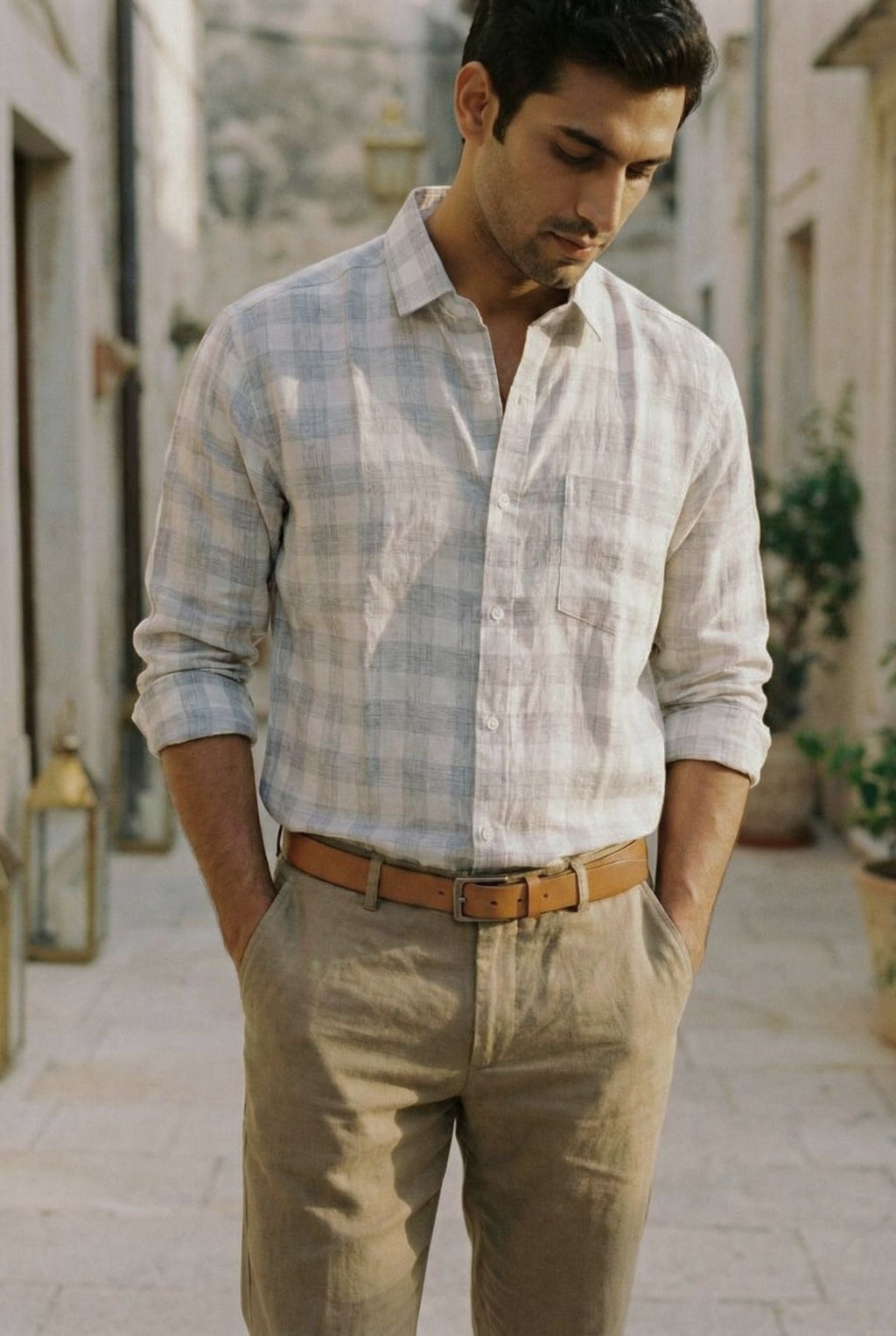 Drift Check Linen Shirt pure breathable linen fabric – Tyra