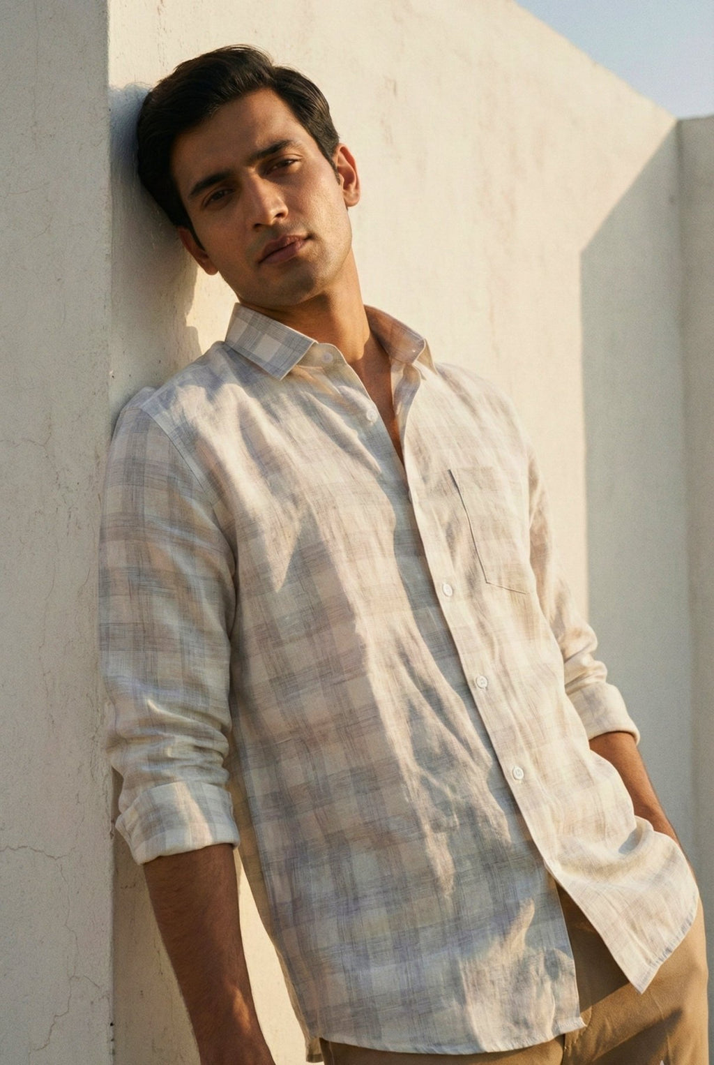 Drift Check Linen Shirt pure breathable linen fabric – Tyra