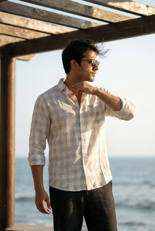 Drift Check Linen Shirt pure breathable linen fabric – Tyra