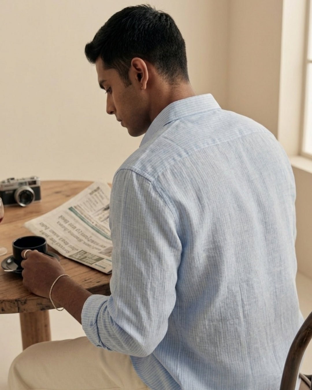 First Light Blue Linen Shirt pure breathable linen fabric – Tyra