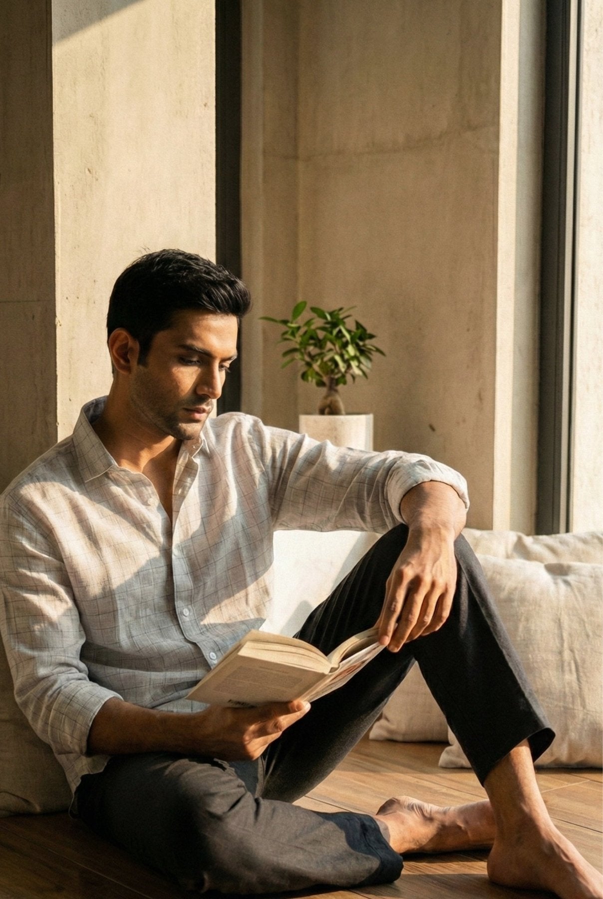 Lattice Check Linen Shirt pure breathable linen fabric – Tyra