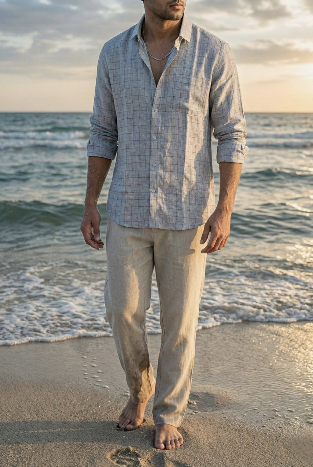 Lattice Check Linen Shirt pure breathable linen fabric – Tyra