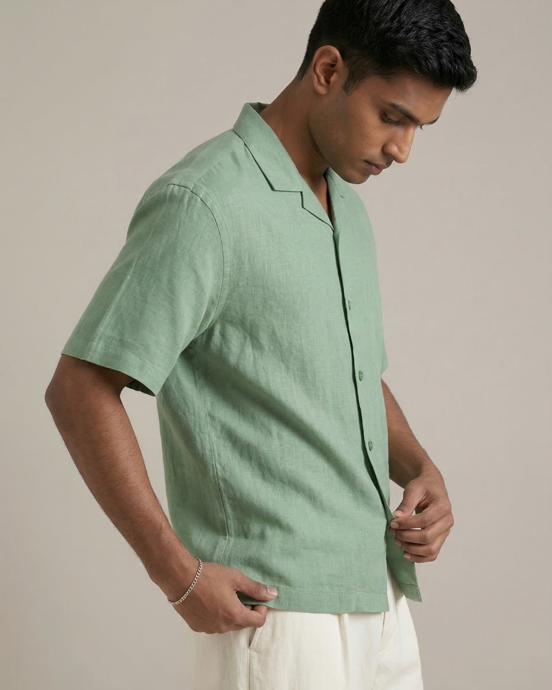 Moss Olive Linen Shirt pure breathable linen fabric – Tyra