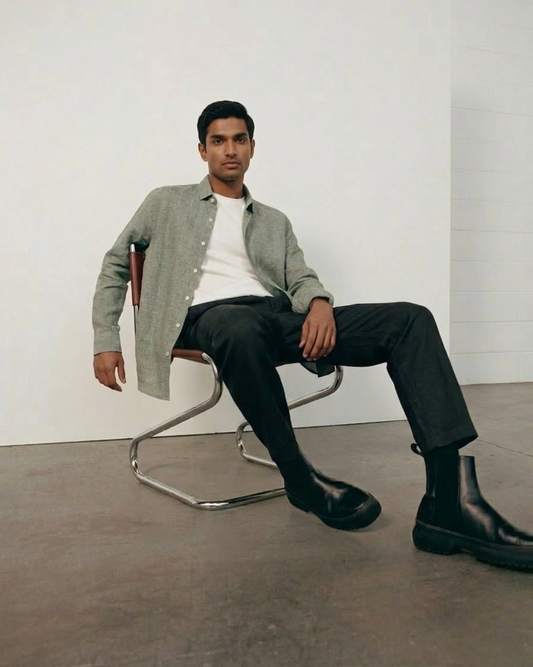 Olive Code Linen Shirt pure breathable linen fabric – Tyra