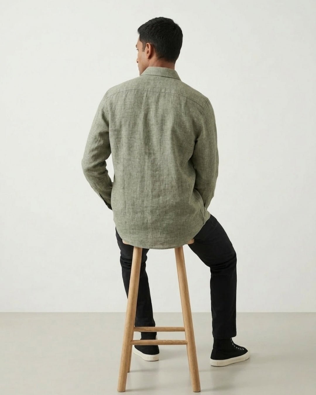 Olive Code Linen Shirt pure breathable linen fabric – Tyra