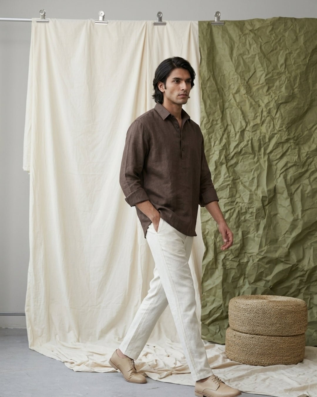 PopOver Brown Linen Shirt pure breathable linen fabric – Tyra