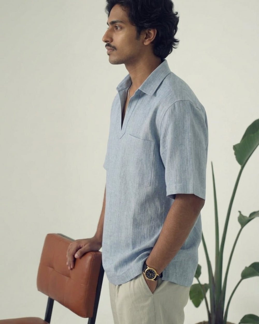 PopOver Charming Blue Linen Shirt