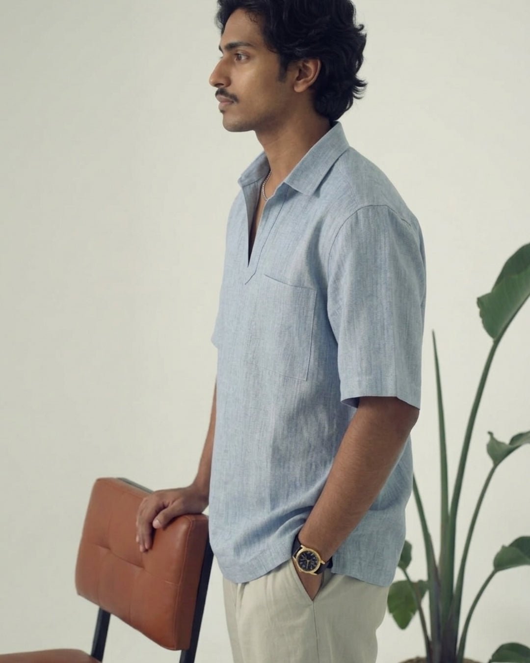 PopOver Charming Blue Linen Shirt pure breathable linen fabric – Tyra