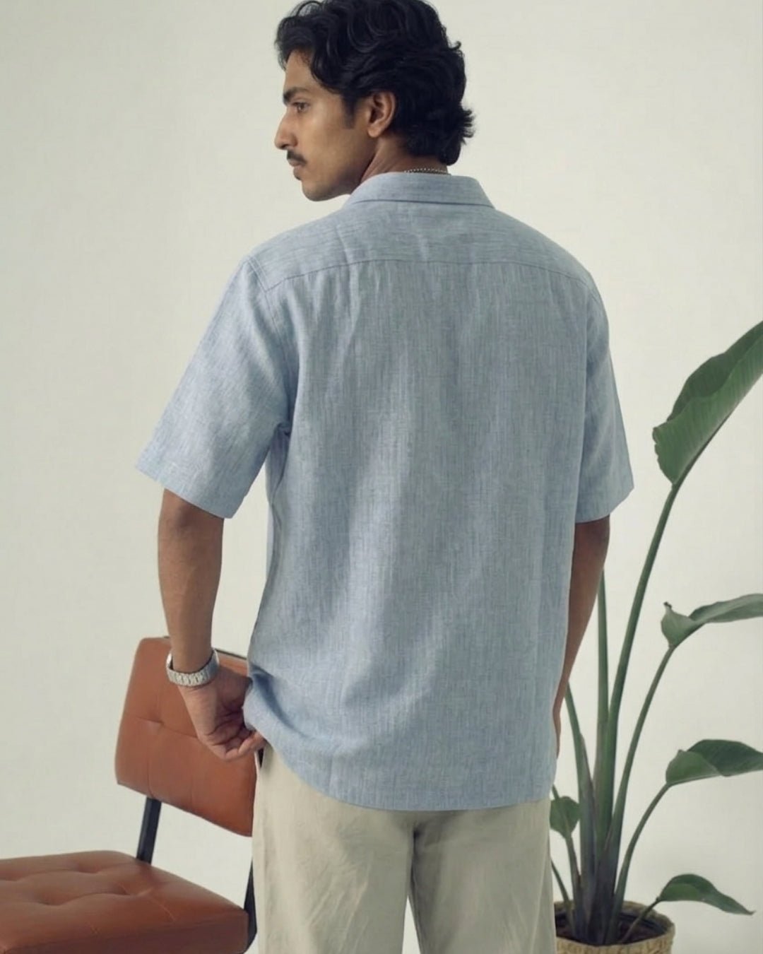 PopOver Charming Blue Linen Shirt pure breathable linen fabric – Tyra