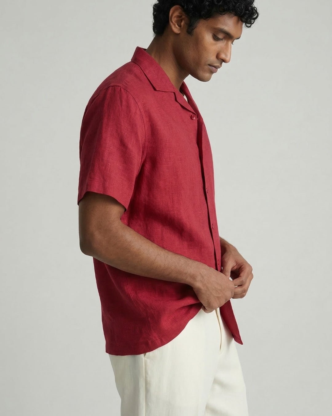 Red Charm Linen Shirt pure breathable linen fabric – Tyra