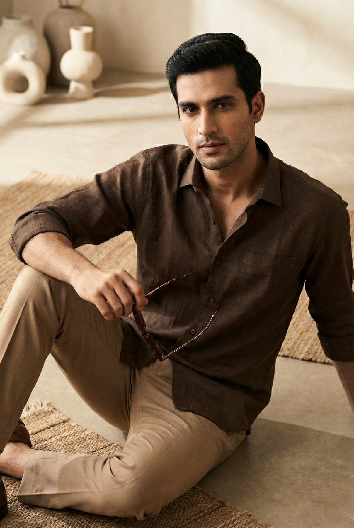 Umber Linen Shirt pure breathable linen fabric – Tyra