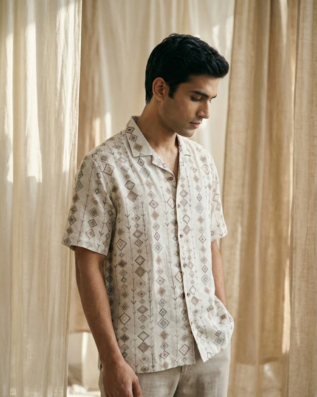 Vanvasi Grid Linen Shirt pure breathable linen fabric – Tyra