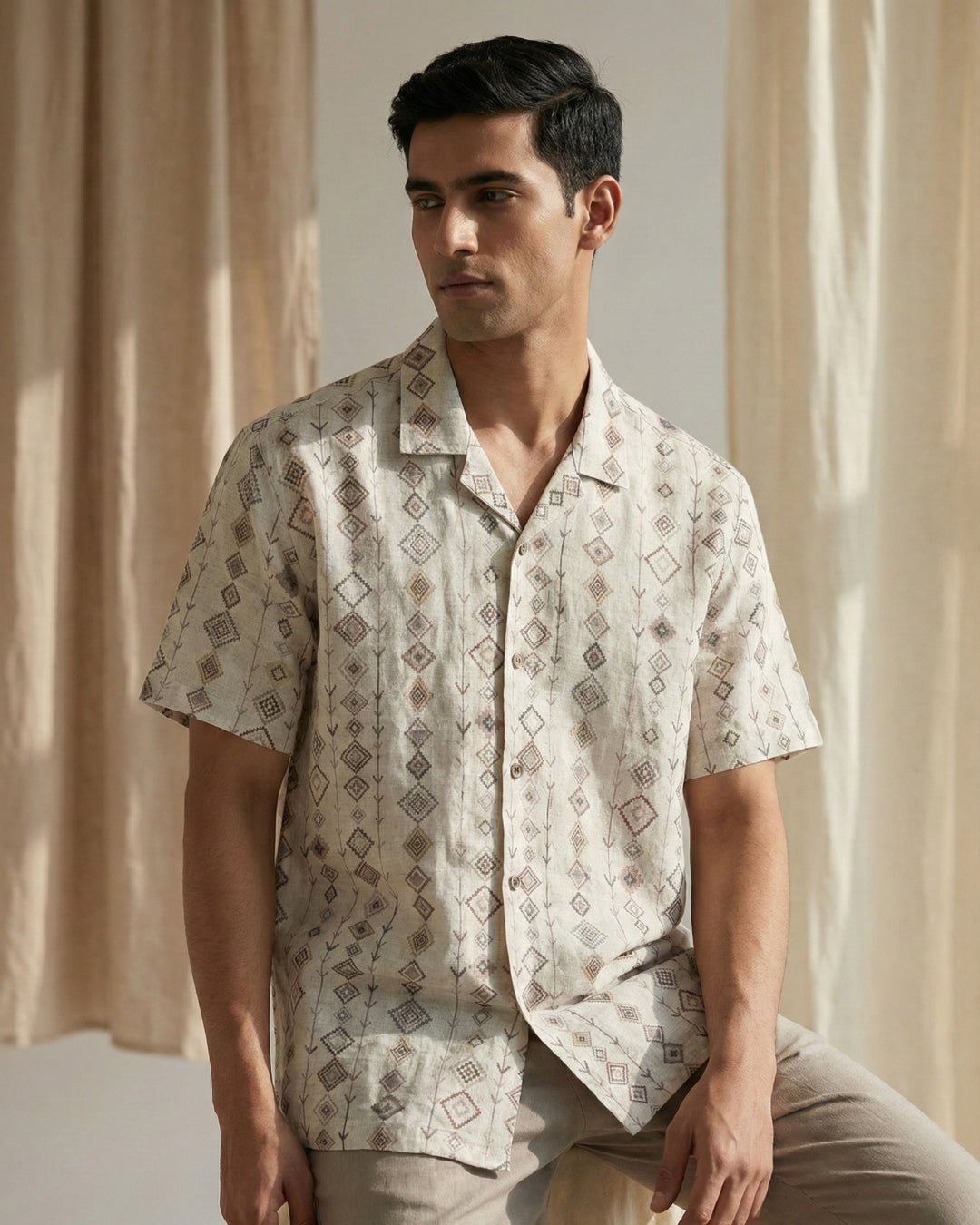 Vanvasi Grid Linen Shirt pure breathable linen fabric – Tyra