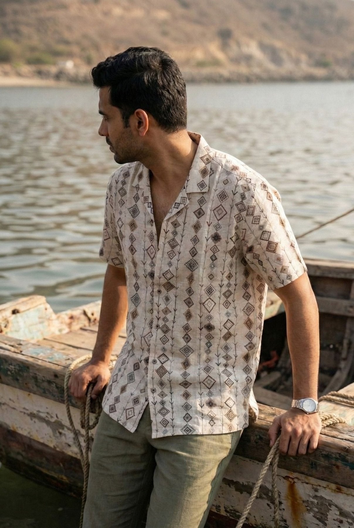 Vanvasi Grid Linen Shirt pure breathable linen fabric – Tyra